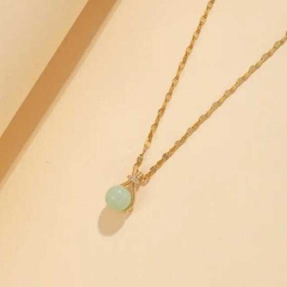 18k Gold Plated Stainless Steel Jade Gemstone Necklace - Picture 5 of 6